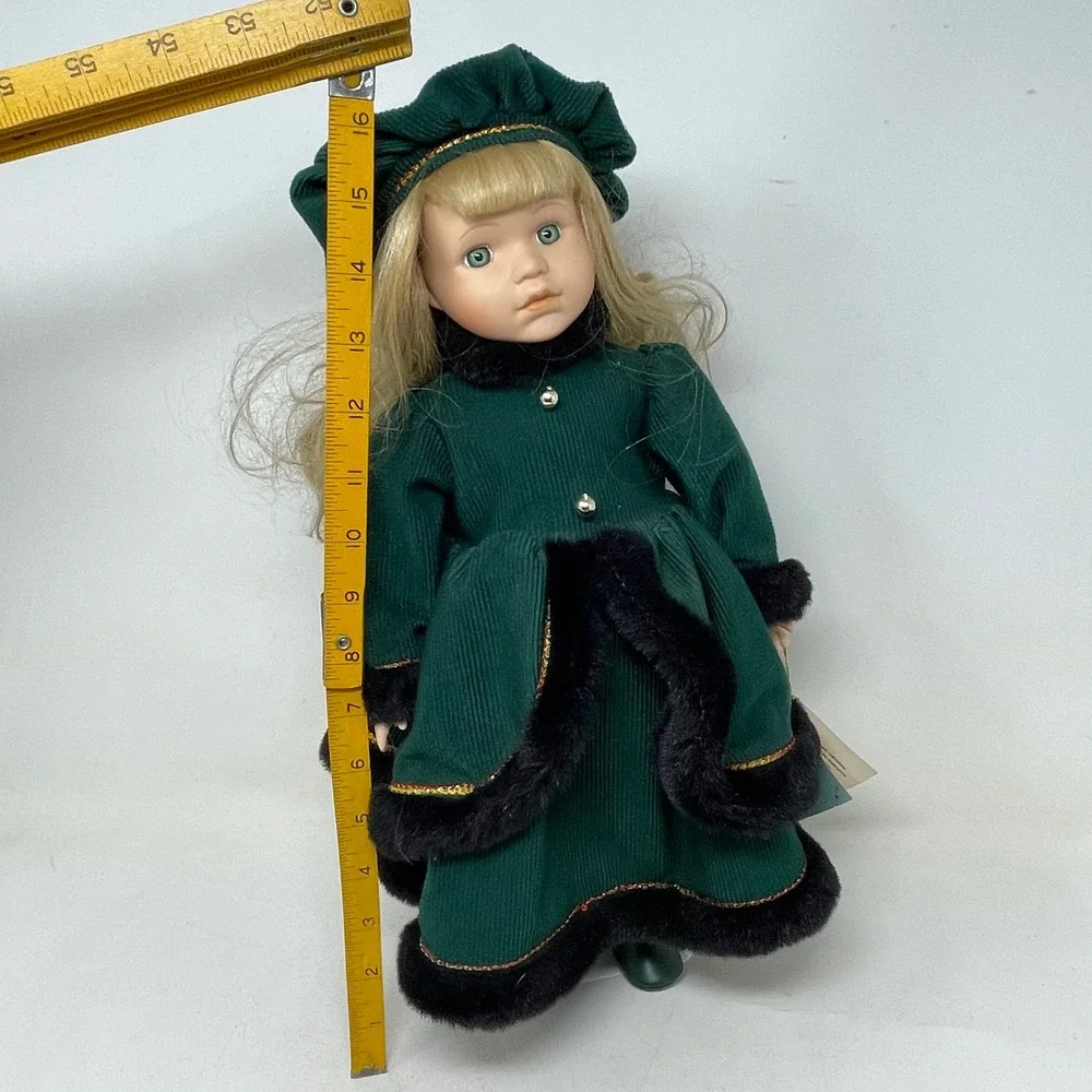 Noble Heritage Collection 1996 Porcelain Doll Green Corduroy Faux Fur Winter
